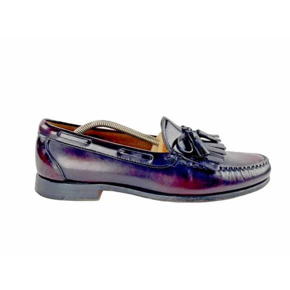 Foot Joy Mens Burgundy Tassel Brogue Kiltie Loafer‎ Shoes 9 M Slip On Round Toe - Picture 1 of 8